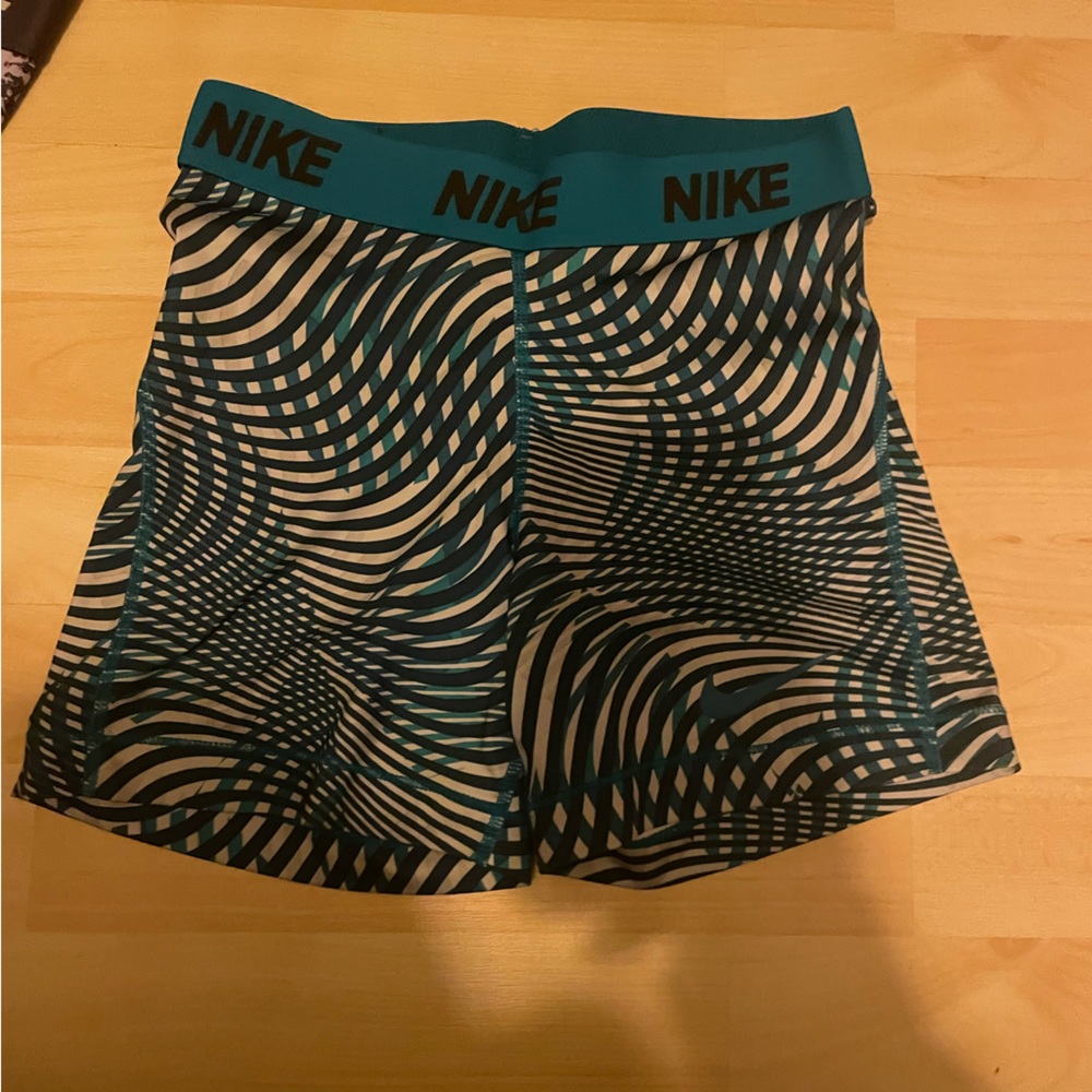 Nike Pro Dri- Fit Teal striped design shorts